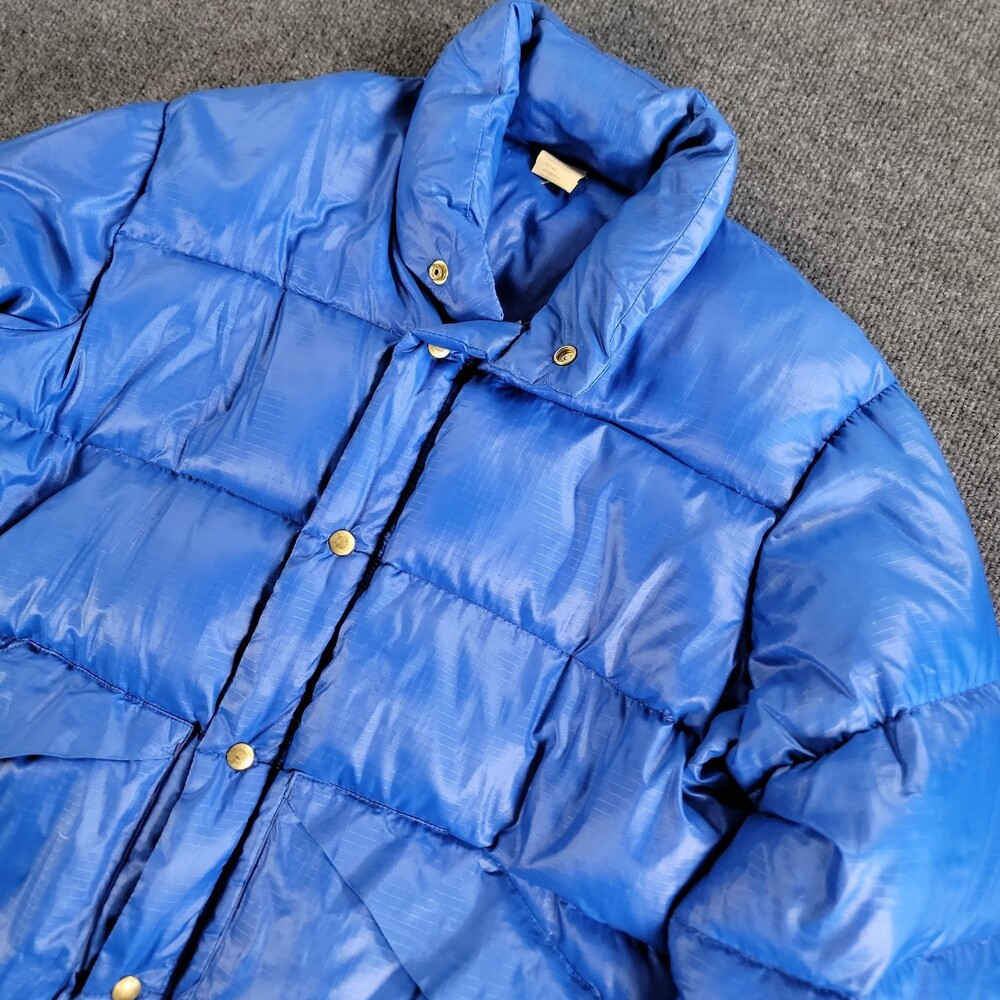VTG ILGWU Mens 70s 80s Down Puffer Jacket Coat Quilted Hunting Snow USA L Blue